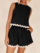 Load image into Gallery viewer, Contrast Rickrack Trim Sleeveless Top and Shorts Set