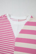 Load image into Gallery viewer, High-Low Striped Round Neck Short Sleeve T-Shirt