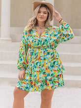 Load image into Gallery viewer, Plus Size Printed Surplice Long Sleeve Mini Dress