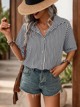 Load image into Gallery viewer, Striped Collared Neck Half Sleeve Shirt