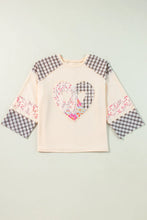 Load image into Gallery viewer, Heart Plaid Round Neck Long Sleeve Blouse