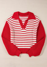 Load image into Gallery viewer, Striped Johnny Collar Long Sleeve Sweater