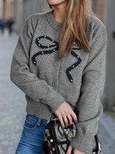Load image into Gallery viewer, Bow Button Down Round Neck Cardigan