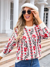 Load image into Gallery viewer, Flower Round Neck Long Sleeve Sweater