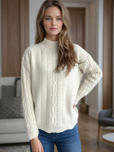 Load image into Gallery viewer, Cable-Knit Mock Neck Dropped Shoulder Sweater