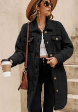 Load image into Gallery viewer, Collared Neck Long Sleeve Longline Teddy Jacket