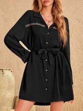 Load image into Gallery viewer, Collared Neck Long Sleeve Mini Dress