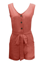 Load image into Gallery viewer, Full Size Tied V-Neck Sleeveless Romper with Pockets