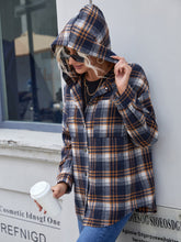 Load image into Gallery viewer, Plaid Button Up Long Sleeve Hooded Jacket