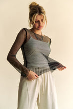 Load image into Gallery viewer, Davi &amp; Dani Sparkling Rhinestone Sheer Mesh Round Neck Top