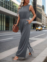 Load image into Gallery viewer, Round Neck Wide Leg Jumpsuit