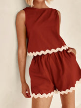 Load image into Gallery viewer, Contrast Rickrack Trim Sleeveless Top and Shorts Set