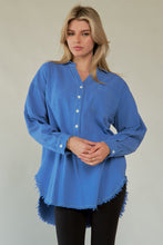 Load image into Gallery viewer, Davi &amp; Dani Letter Back Raw Hem Half Button Shirt