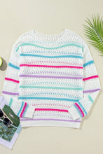 Load image into Gallery viewer, Openwork Striped Long Sleeve Knit Cover Up