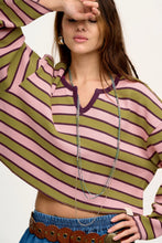 Load image into Gallery viewer, Striped Notched Long Sleeve T-Shirt
