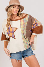 Load image into Gallery viewer, SAGE + FIG Round Neck Plaid Star Patch T-Shirt