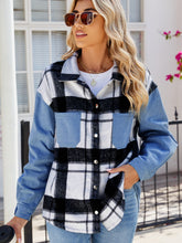 Load image into Gallery viewer, Pocketed Plaid Snap Down Denim Jacket