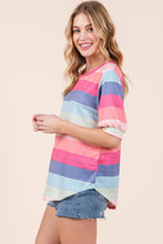 Load image into Gallery viewer, BOMBOM Striped Round Neck Half Sleeve T-Shirt
