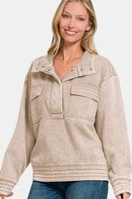 Load image into Gallery viewer, Zenana Acid Washed Half Snap Fleece Sweatshirt