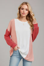 Load image into Gallery viewer, Double Take Texture Contrast Round Neck Long Sleeve T-Shirt