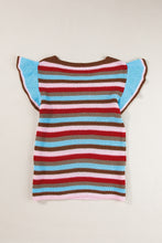 Load image into Gallery viewer, Ruffled Striped V-Neck Cap Sleeve Knit Top