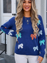 Load image into Gallery viewer, Bow Graphic Round Neck Long Sleeve Sweater
