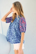 Load image into Gallery viewer, Hailey &amp; Co Embroidered Puff Sleeve Printed Blouse