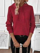 Load image into Gallery viewer, Drawstring Ribbed Long Sleeve Hoodie