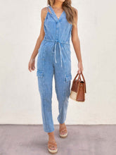 Load image into Gallery viewer, V-Neck Sleeveless Denim Jumpsuit