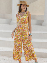 Load image into Gallery viewer, Printed V-Neck Tie Shoulder Jumpsuit