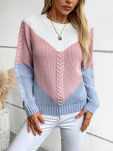 Load image into Gallery viewer, Color Block Round Neck Long Sleeve Sweater