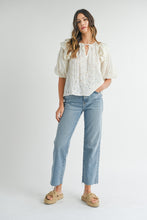 Load image into Gallery viewer, MABLE Eyelet Lace Ruffle Shoulder Puff Sleeve Blouse