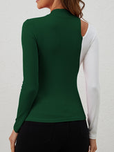 Load image into Gallery viewer, Cutout Contrast Mock Neck Long Sleeve T-Shirt
