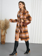 Load image into Gallery viewer, Tied Plaid Collared Neck Coat