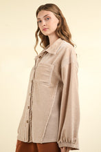 Load image into Gallery viewer, VERY J Mixed Media Button Down Raw Hem Shacket