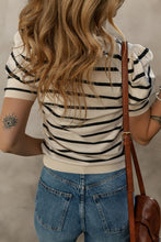 Load image into Gallery viewer, Striped Round Neck Puff Sleeve Knit Top