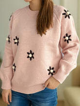 Load image into Gallery viewer, Flower Round Neck Raglan Sleeve Sweater