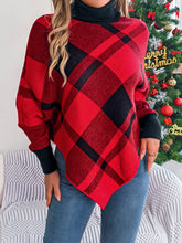 Load image into Gallery viewer, Plaid Turtleneck Batwing Sleeve Sweater