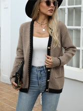 Load image into Gallery viewer, Contrast Trim Button Up Long Sleeve Cardigan
