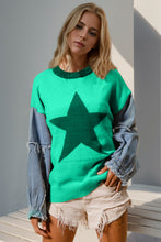 Load image into Gallery viewer, Double Take Full Size Star Pattern Raw Edge Denim Sleeve Sweater