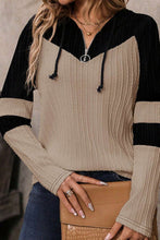 Load image into Gallery viewer, Drawstring Quarter Zip Contrast Long Sleeve Hoodie