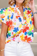 Load image into Gallery viewer, Ruffled Printed Notched Cap Sleeve Blouse