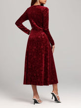 Load image into Gallery viewer, Flower Print V-Neck Long Sleeve Midi Dress