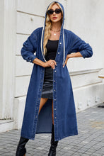 Load image into Gallery viewer, Button Up Long Sleeve Longline Hooded Denim Outerwear