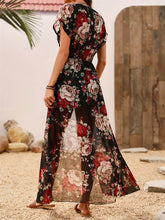 Load image into Gallery viewer, Slit Rose Printed Round Neck Short Sleeve Blouse