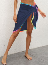 Load image into Gallery viewer, Rainbow Pompom Trim Swim Skirt