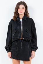 Load image into Gallery viewer, American Bazi Drawstring Waist Crop Denim Jacket