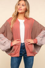 Load image into Gallery viewer, Haptics Zip Up Color Block Bomber Jacket with Side Pockets