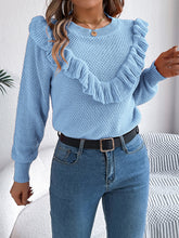 Load image into Gallery viewer, Ruffled Round Neck Long Sleeve Sweater