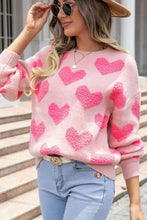Load image into Gallery viewer, Valentine's Day Heart Jacquard Round Neck Sweater